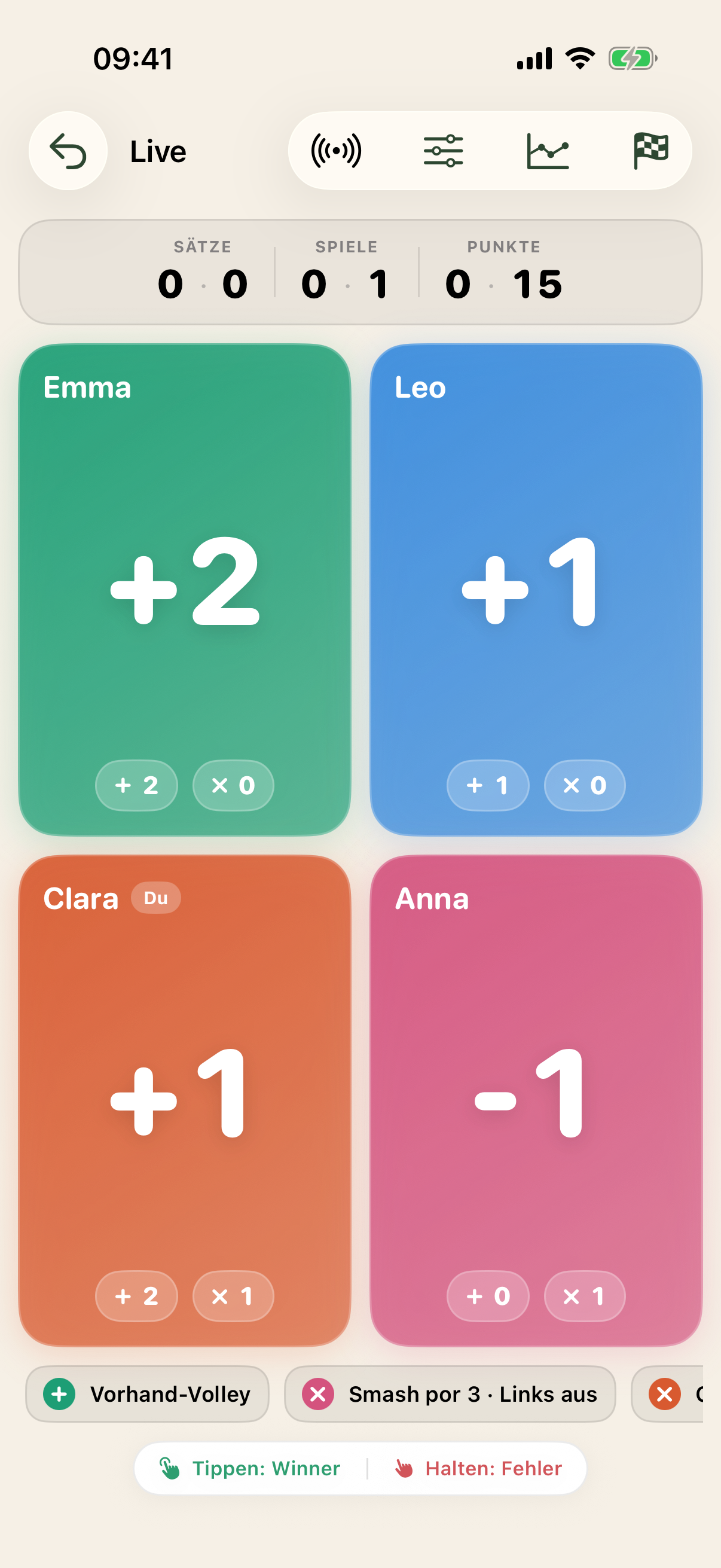 PadelRatio spectator mode on iPhone