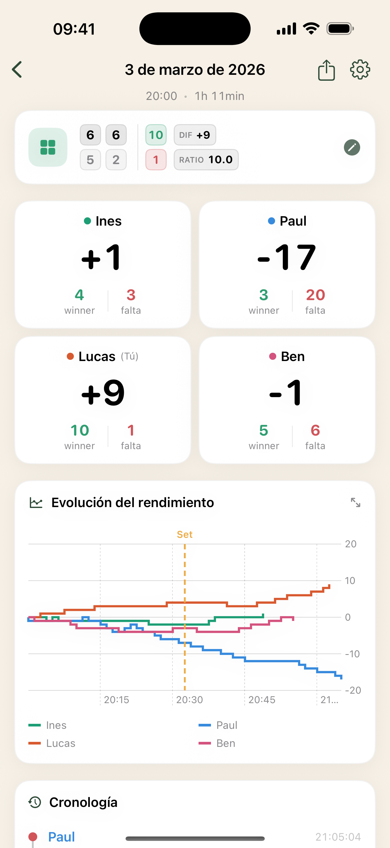 PadelRatio match detail on iPhone