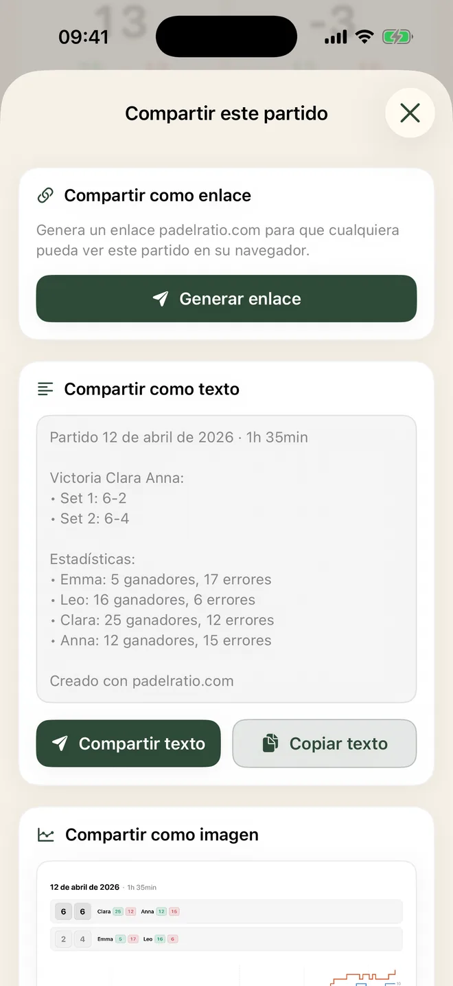 Share this match sheet on PadelRatio