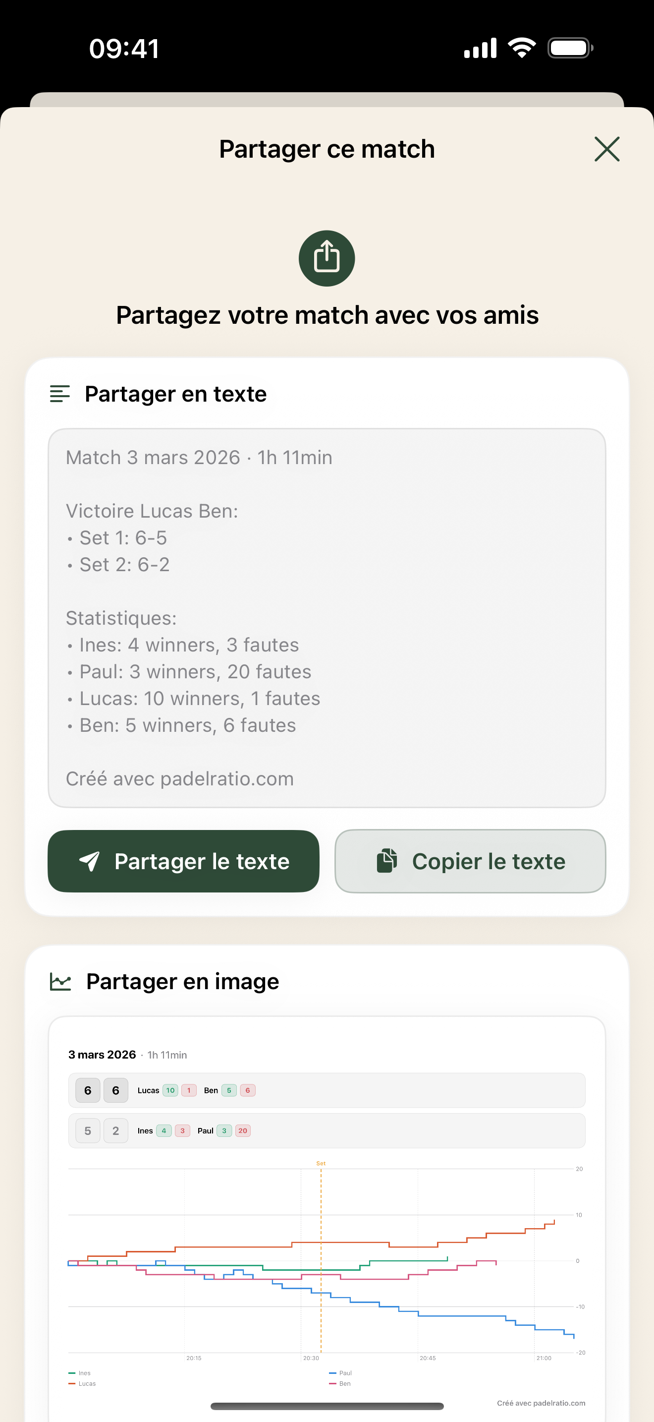 Share this match sheet on PadelRatio