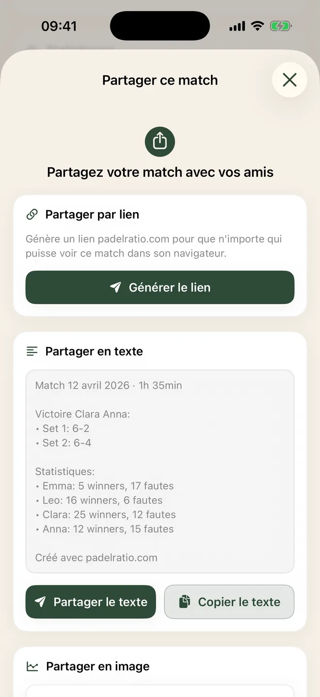 Share this match sheet on PadelRatio