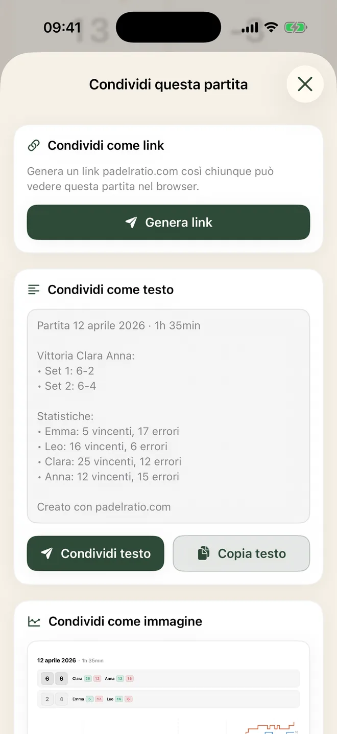 Share this match sheet on PadelRatio
