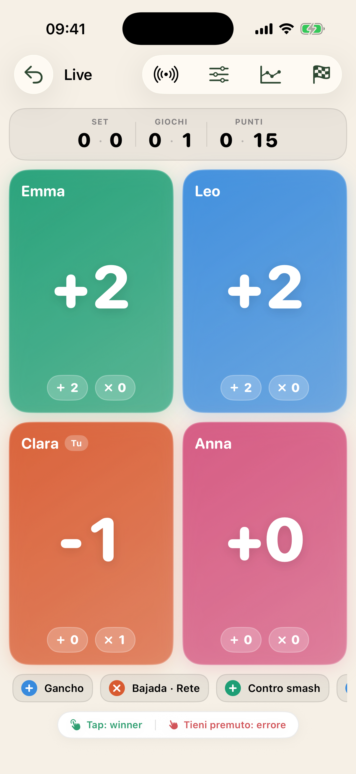 PadelRatio spectator mode on iPhone