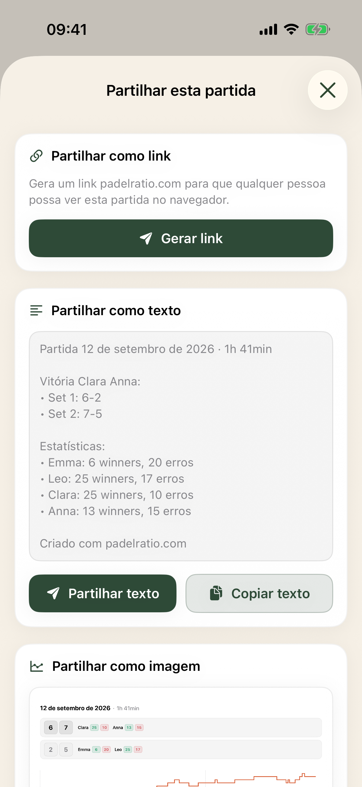 Share this match sheet on PadelRatio