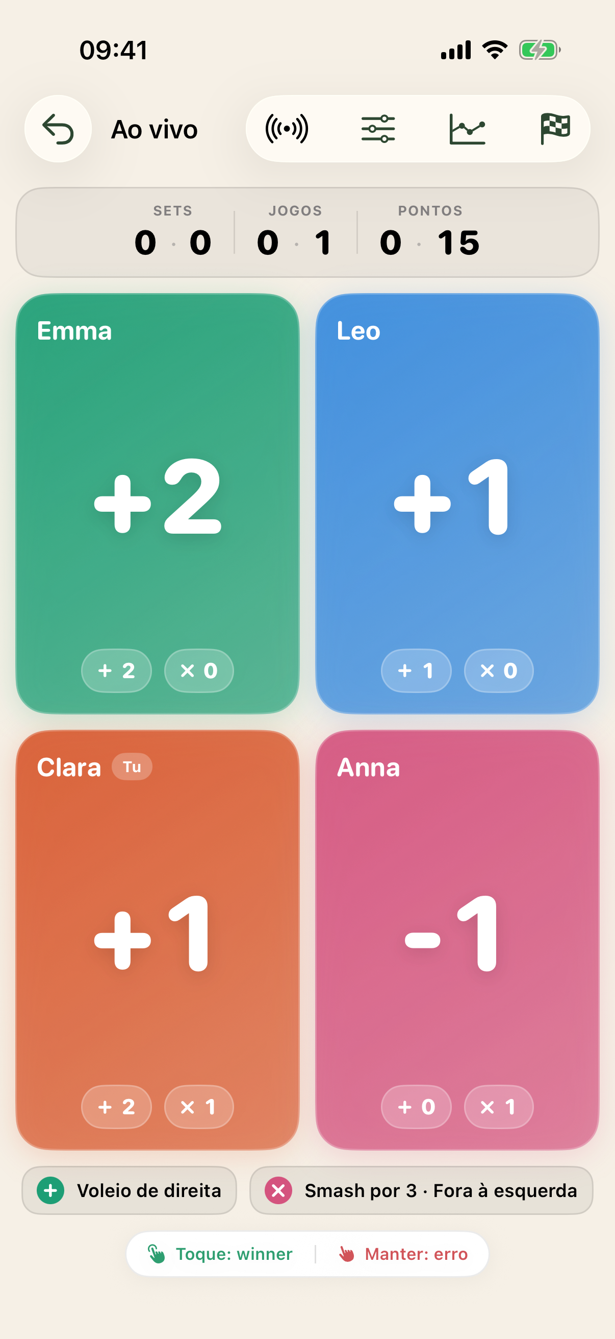 PadelRatio spectator mode on iPhone