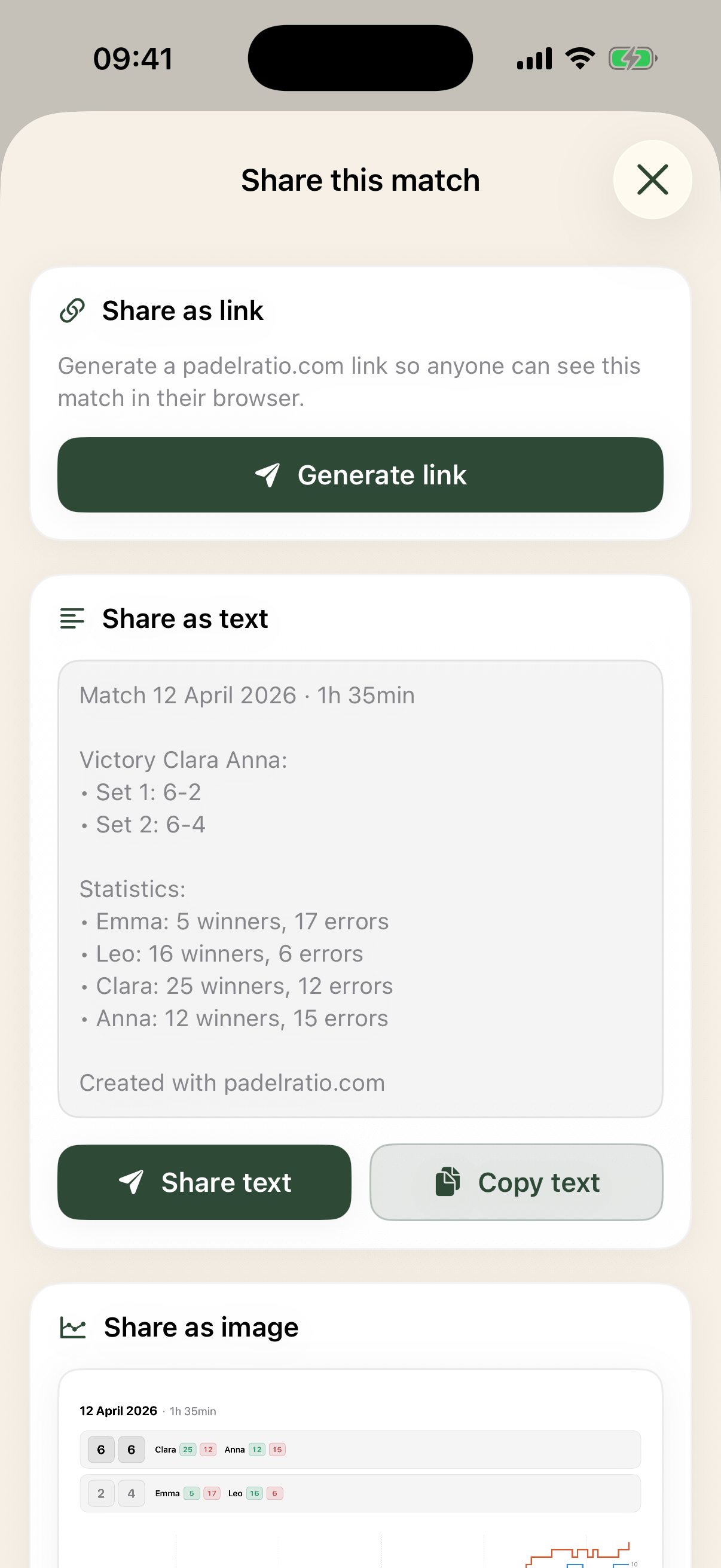 Share this match sheet on PadelRatio