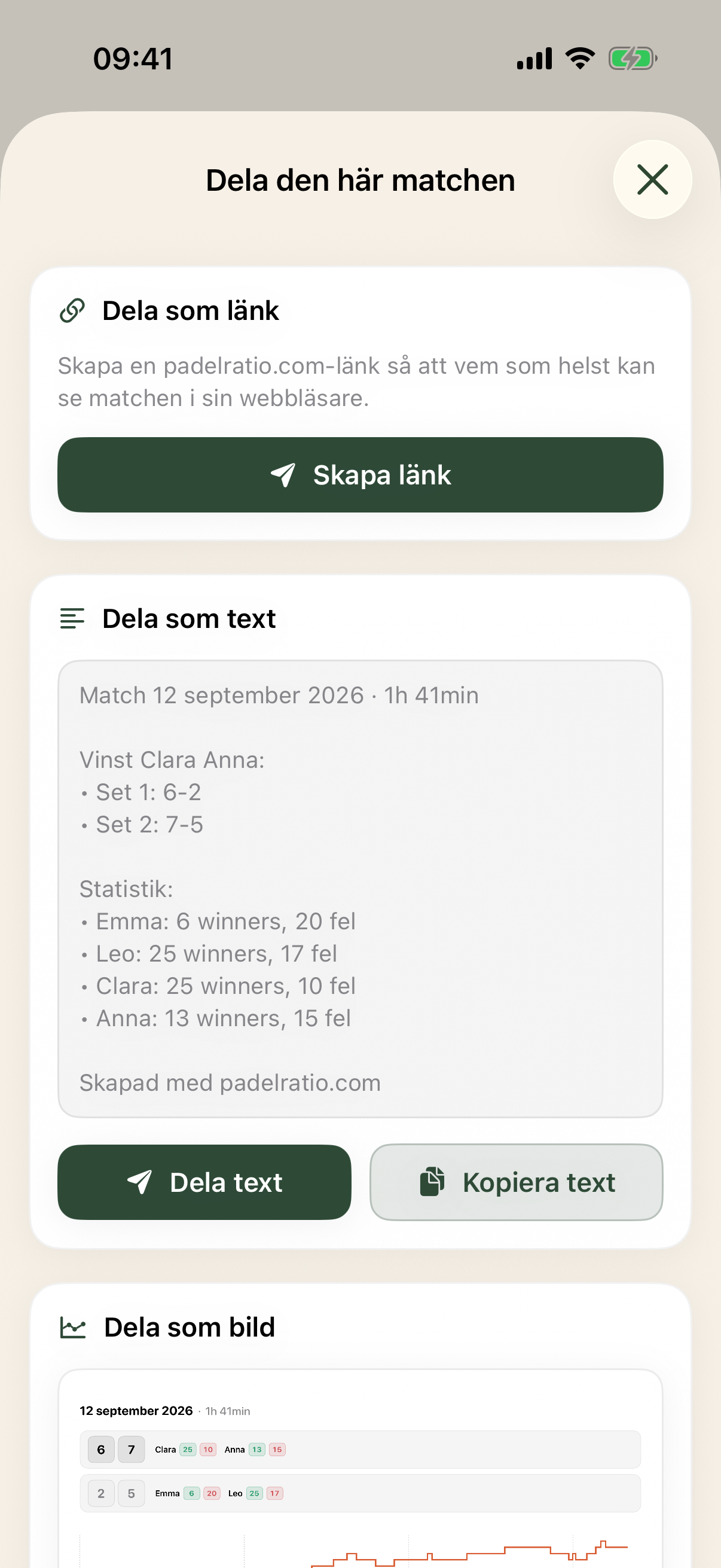 Share this match sheet on PadelRatio